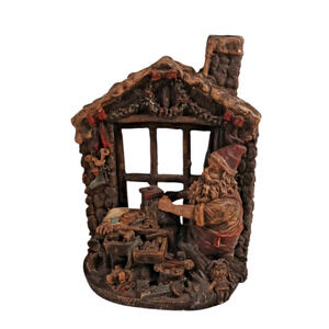 Vtg.‎ Santa’s Workshop Cabin Window Resin Figurine Santa at Workbench Christmas